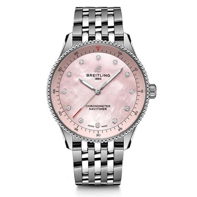 Breitling Navitimer 32 Pink Mother-of-Pearl Lab Grown Diamond Dial Stainless Steel Watch 32mm - A77320D91K1A1