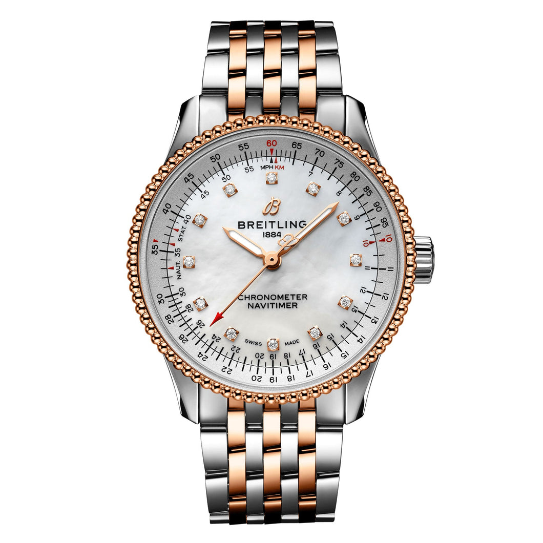 Breitling Navitimer Automatic 35 Mother-of-Pearl Diamond Dial Two-Tone Watch 35mm - U17395211A1U1