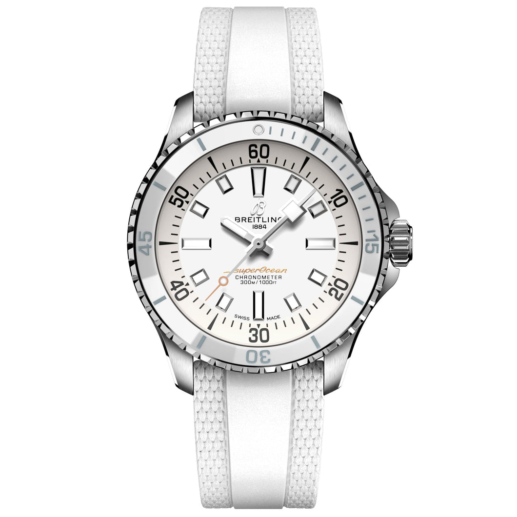 Breitling Superocean Automatic 36 White Dial White Rubber Strap Watch 36mm - A17377211A1S1