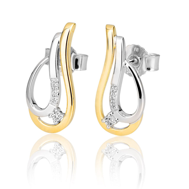 Breuning 1/20ctw Diamond Two-Tone White and Yellow Gold Earrings