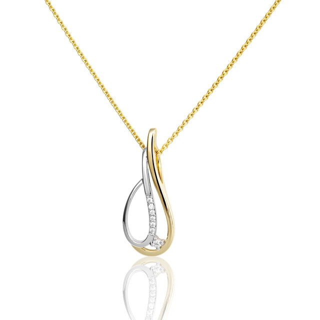 Breuning 1/20ctw Two-Tone White and Yellow Gold Pendant Necklace