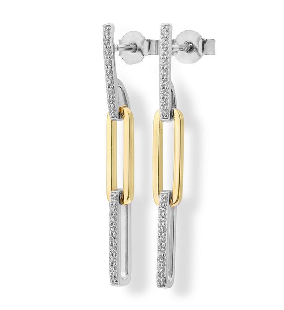 Breuning 1/4ctw Diamond Two-Tone White and Yellow Gold Paperclip Chain Drop Earrings