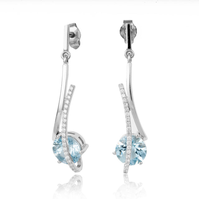 Breuning 1/5ctw Diamond Blue Topaz White Gold Drop Earrings