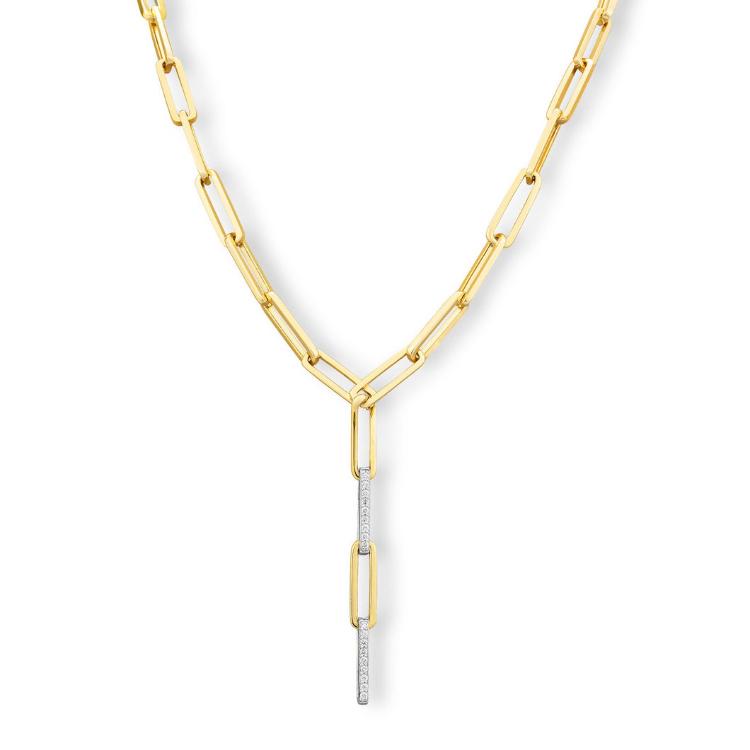 Breuning 1/8ctw Diamond Two-Tone White and Yellow Gold Paperclip Chain Link Collier Necklace