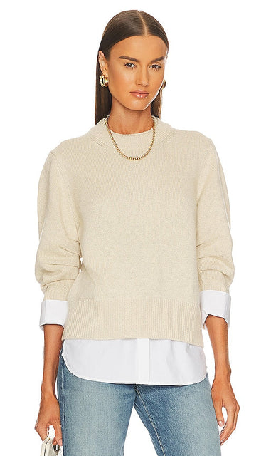 Brochu Walker Raya Ruched Crew Looker in Cream - Brochu Walker Raya - Looker ras du cou froncé en crème - Brochu Walker Raya 奶油色褶饰圆领风衣 - Brochu Walker Raya Ruched Crew Looker in Creme - Brochu Walker 라야 루치드 크루 루커 크림색 - Brochu Walker Raya Crew Looker increspato in crema