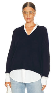 Brochu Walker V-neck Layered Pullover in Navy - Brochu Walker - Pull superposé à col en V en bleu marine - Brochu Walker 海军蓝 V 领分层套头衫 - Brochu Walker Lagenpullover mit V-Ausschnitt in Marineblau - Brochu Walker 브이넥 레이어드 풀오버 네이비 색상 - Brochu Walker Pullover a strati con scollo a V in blu scuro