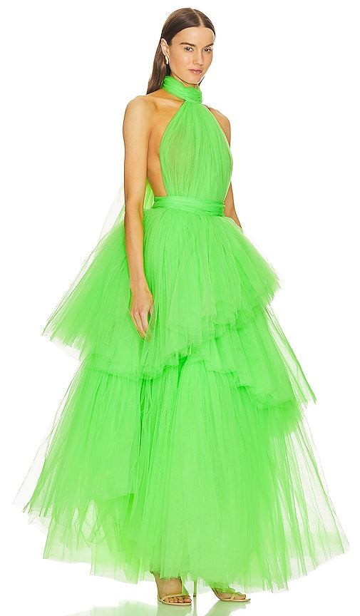 Bronx and Banco Anna Halterneck Tiered Gown in Green