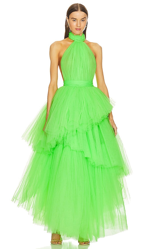 Bronx and Banco Anna Halterneck Tiered Gown in Green - Robe à volants dos nu Anna Bronx and Banco en vert - Bronx and Banco Anna 绿色挂脖分层礼服 - Bronx and Banco Anna Neckholder-Stufenkleid in Grün - Bronx and Banco Anna 홀터넥 티어드 가운 그린 색상 - Abito a strati Bronx e Banco Anna con scollo all'americana in verde