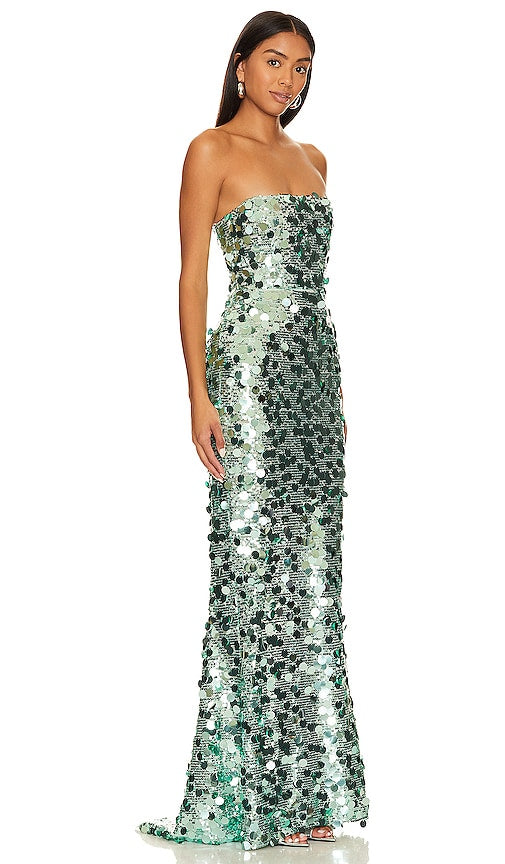 Bronx and Banco Farah Strapless Gown in Green