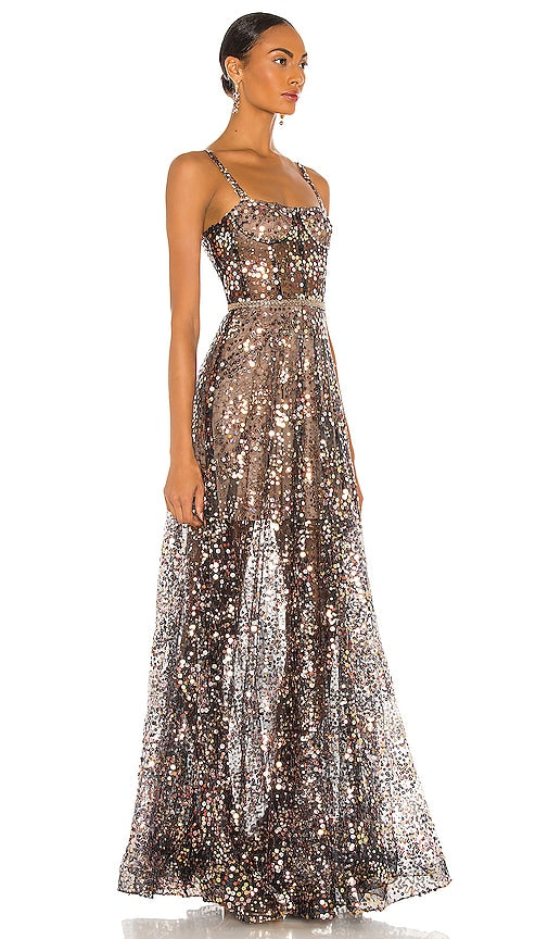 Bronx and Banco Midnight Noir Gown in Black,Gold