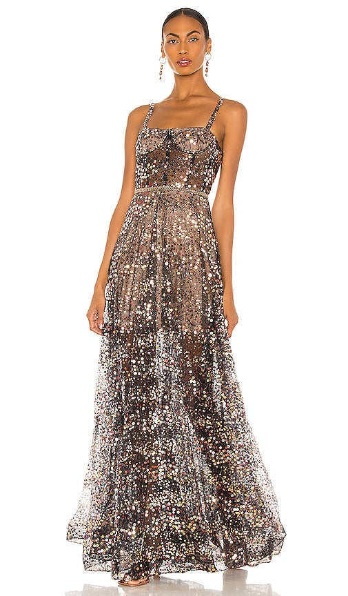 Bronx and Banco Midnight Noir Gown in Black,Gold - Robe Bronx et Banco Midnight Noir en noir, or - Bronx and Banco 黑色、金色午夜黑色礼服 - Bronx und Banco Midnight Noir Kleid in Schwarz, Gold - Bronx and Banco Midnight Noir 가운 블랙, 골드 소재 - Abito Bronx e Banco Midnight Noir in nero, oro