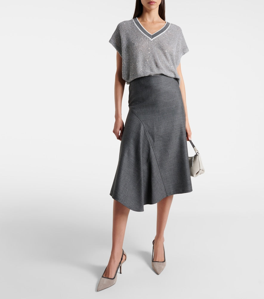 Brunello Cucinelli Asymmetric virgin wool midi skirt