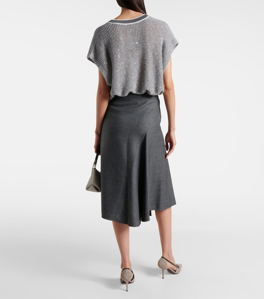 Brunello Cucinelli Asymmetric virgin wool midi skirt