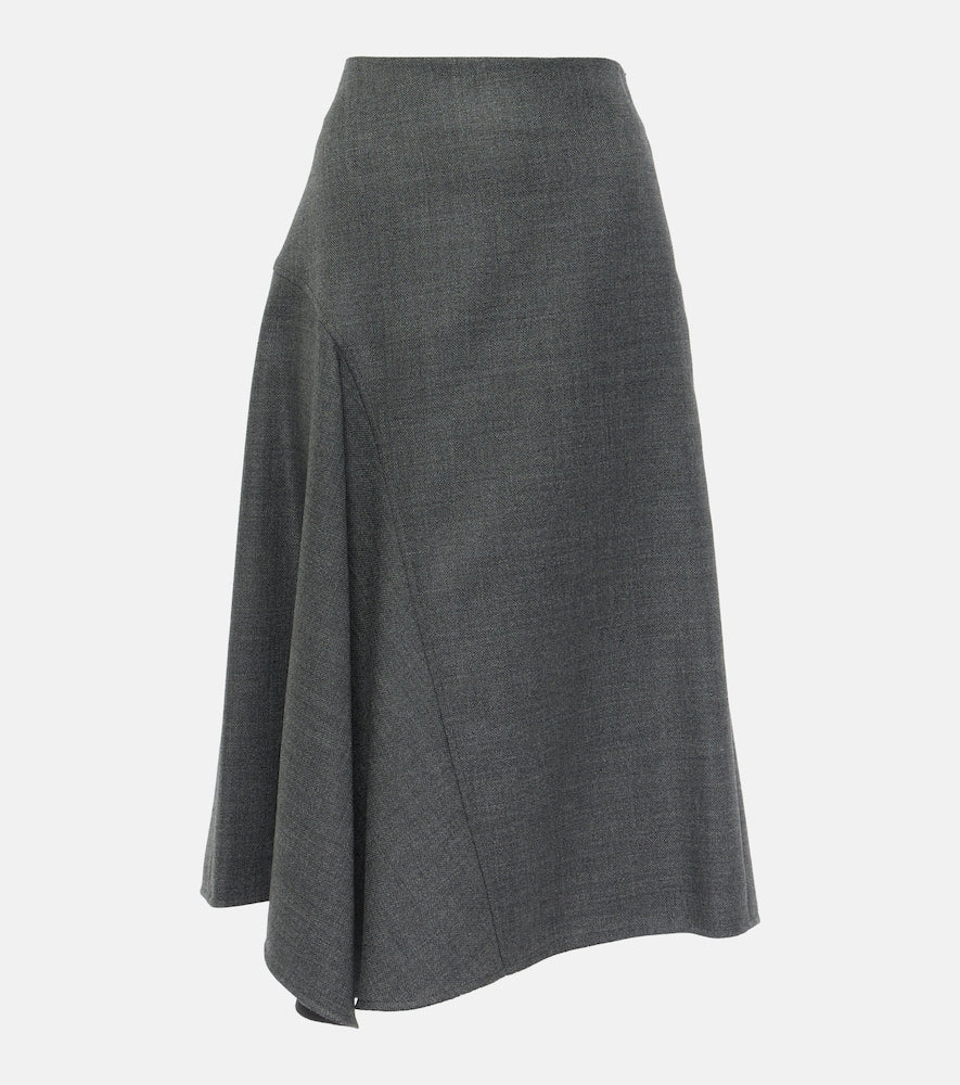 Brunello Cucinelli Asymmetric virgin wool midi skirt - Brunello Cucinelli 不对称初剪羊毛中长半身裙