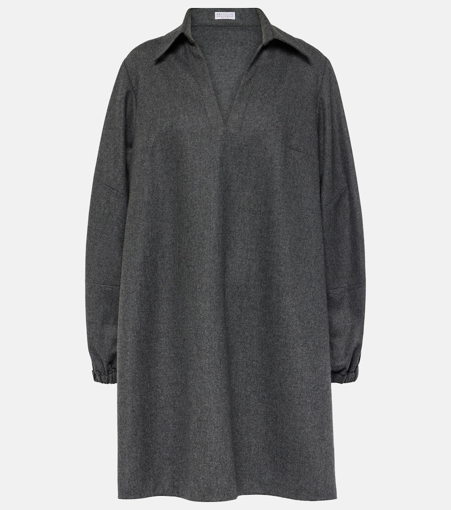 Brunello Cucinelli Balloon-sleeve flannel minidress. Brunello Cucinelli 灯笼袖法兰绒迷你连衣裙