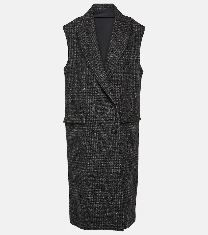 Brunello Cucinelli Checked wool-blend coat - Brunello Cucinelli 格纹羊毛混纺大衣