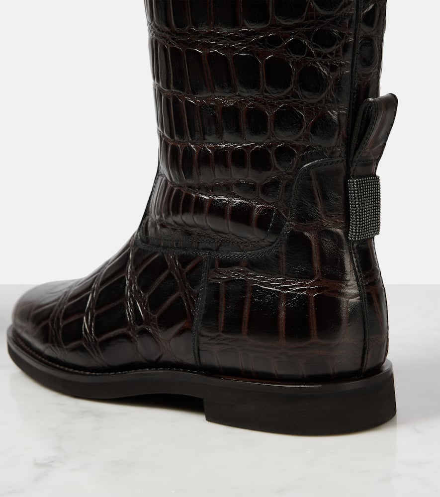 Brunello Cucinelli Croc-effect leather knee-high boots