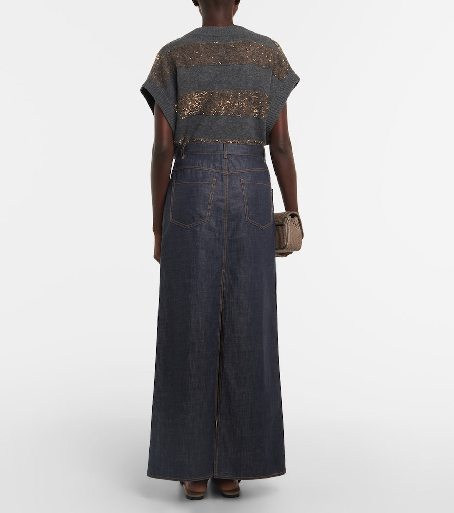 Brunello Cucinelli Denim maxi skirt