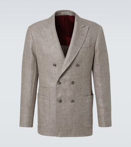 Brunello Cucinelli Double-breasted linen, wool, and silk blazer