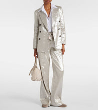 Brunello Cucinelli Double-breasted metallic linen-blend blazer