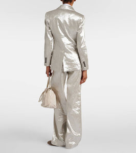 Brunello Cucinelli Double-breasted metallic linen-blend blazer