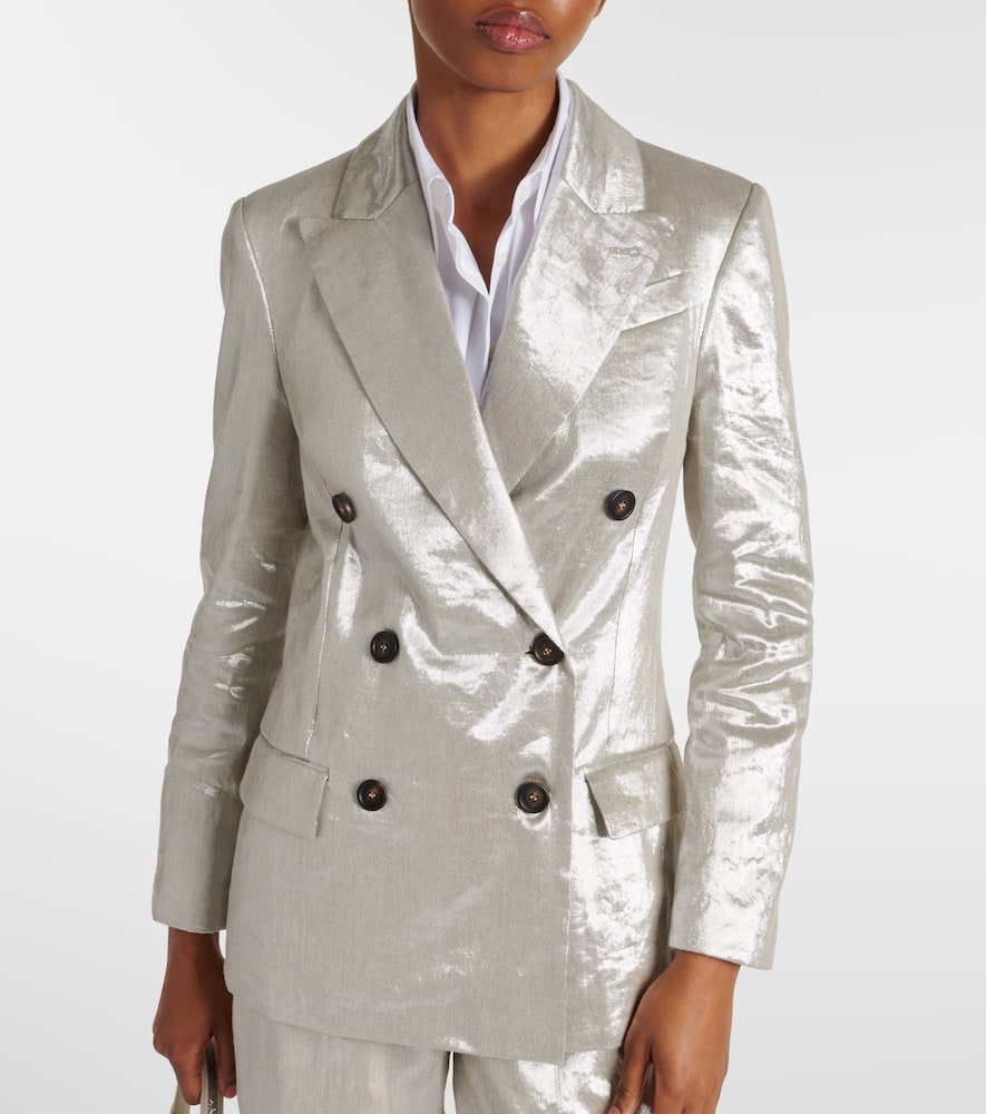 Brunello Cucinelli Double-breasted metallic linen-blend blazer