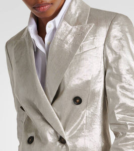 Brunello Cucinelli Double-breasted metallic linen-blend blazer