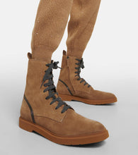 Brunello Cucinelli Embellished suede lace-up boots