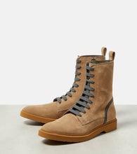 Brunello Cucinelli Embellished suede lace-up boots