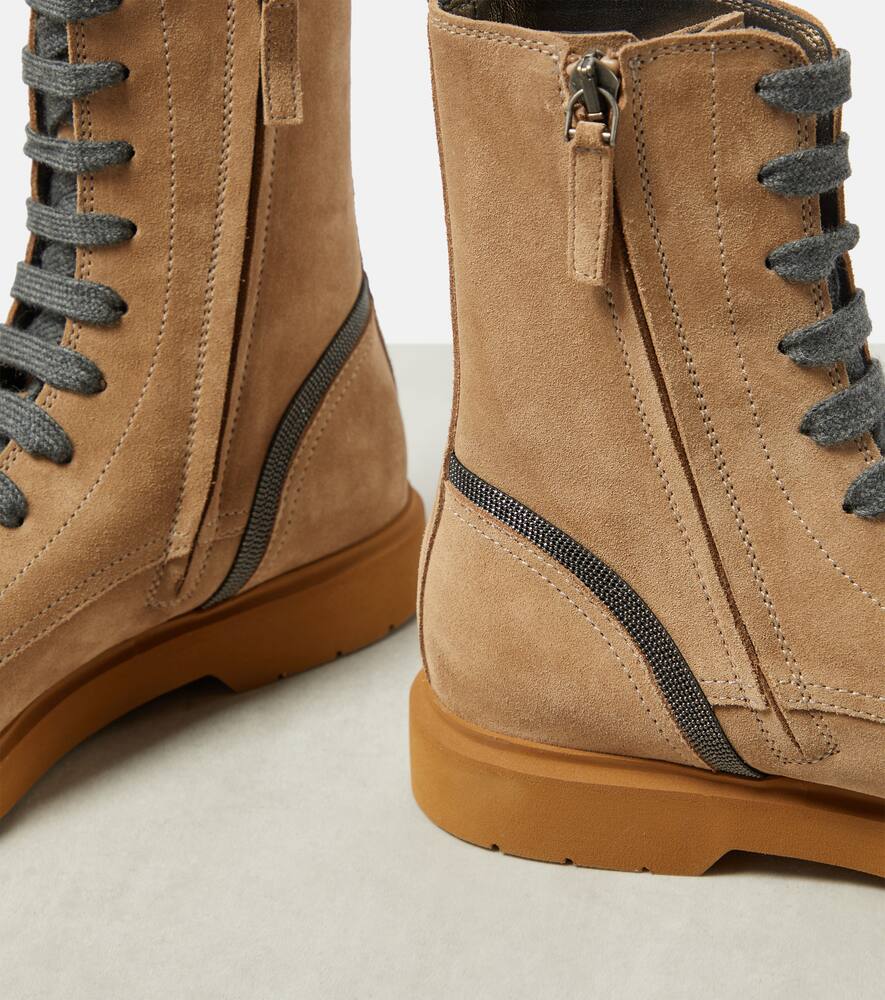 Brunello Cucinelli Embellished suede lace-up boots
