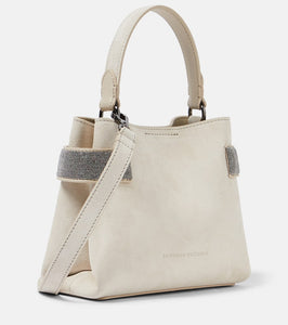 Brunello Cucinelli Embellished suede shoulder bag