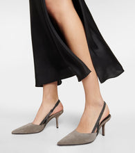 Brunello Cucinelli Embellished suede slingback mules