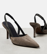 Brunello Cucinelli Embellished suede slingback mules