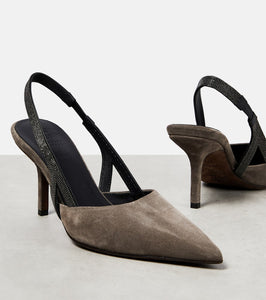 Brunello Cucinelli Embellished suede slingback mules
