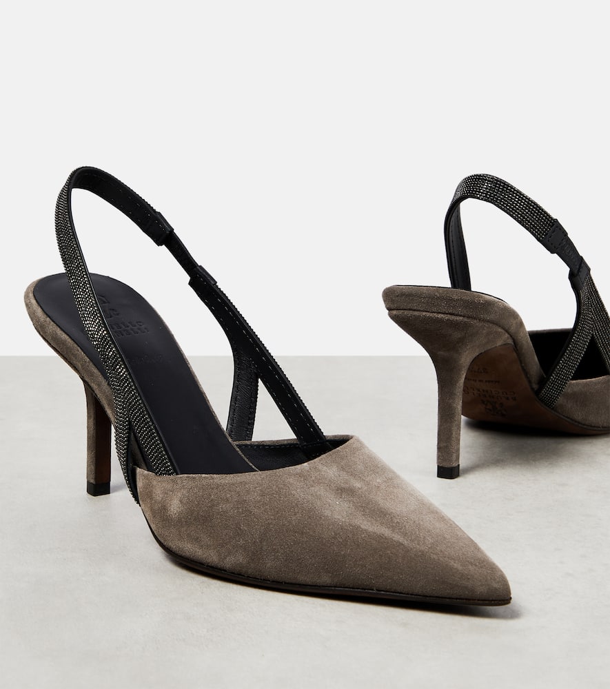 Brunello Cucinelli Embellished suede slingback mules
