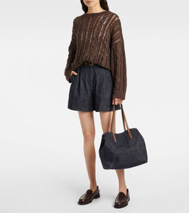 Brunello Cucinelli Foulard Large denim tote bag