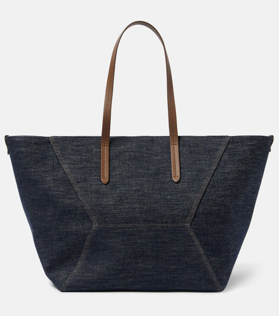Brunello Cucinelli Foulard Large denim tote bag. Shop Brunello Cucinelli Tote Bags for women now.