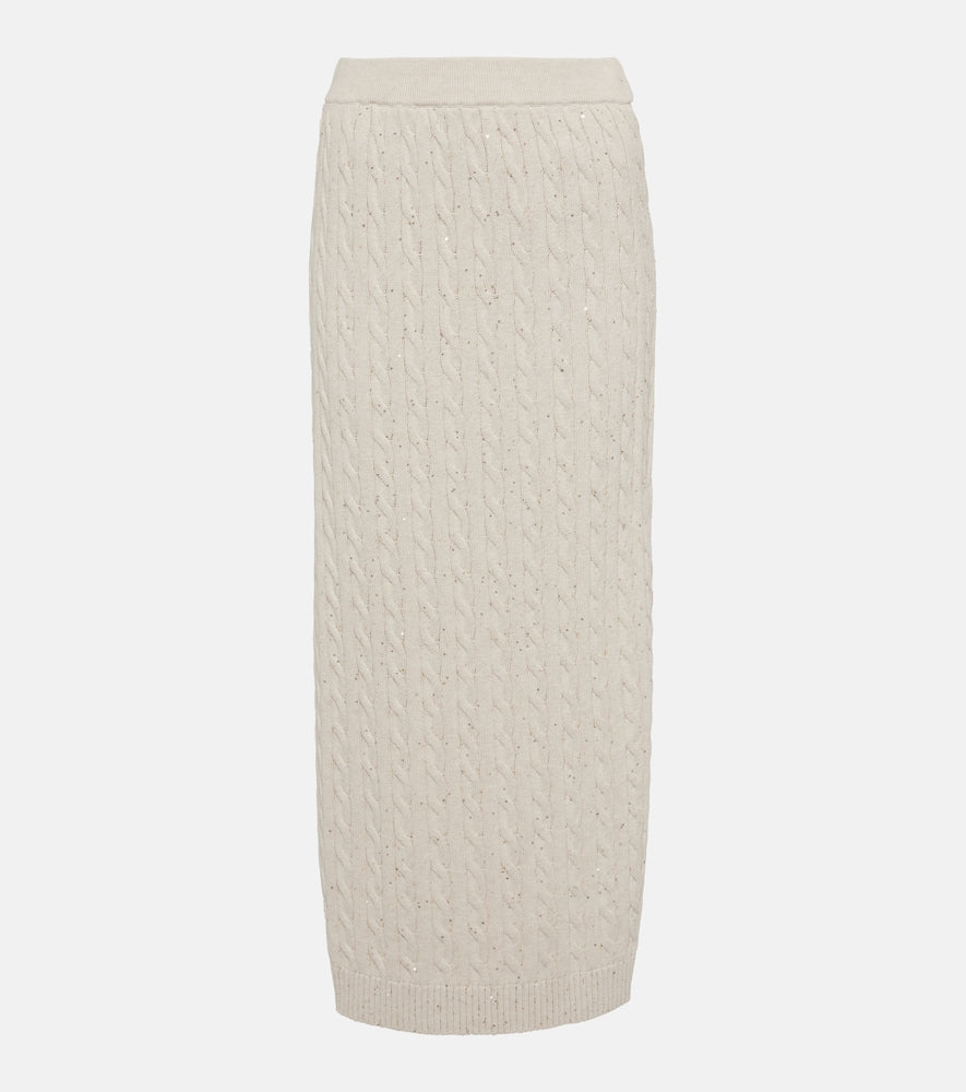 Brunello Cucinelli Knit cotton-blend midi skirt - Brunello Cucinelli 针织棉混纺中长半身裙