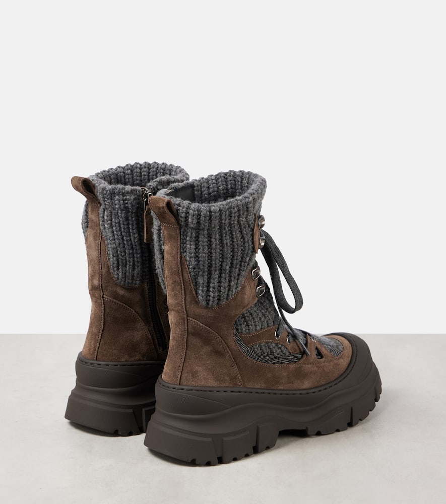 Brunello Cucinelli Knitted suede lace-up boots