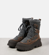 Brunello Cucinelli Knitted suede lace-up boots