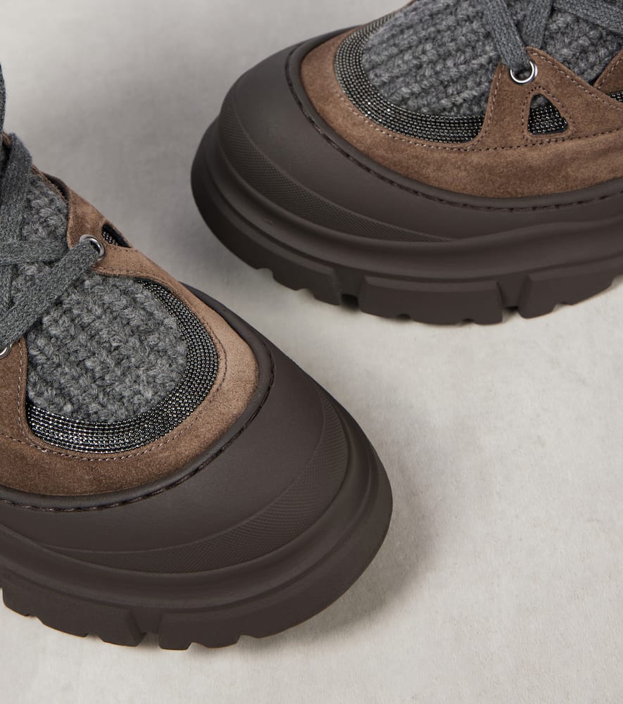 Brunello Cucinelli Knitted suede lace-up boots