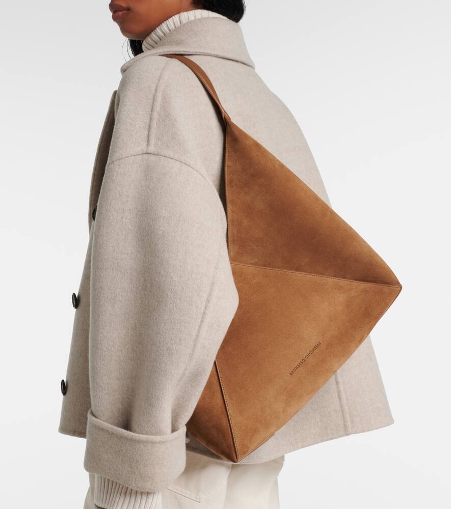 Brunello Cucinelli Large paneled suede shoulder bag