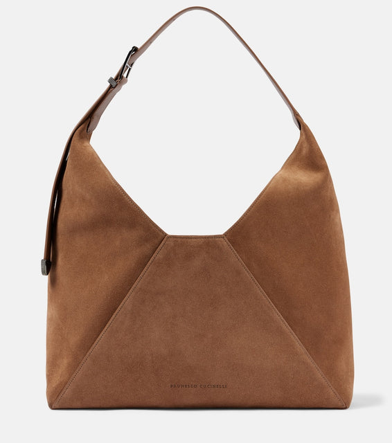 Brunello Cucinelli Large paneled suede shoulder bag. Shop Brunello Cucinelli Shoulder Bags for women now.