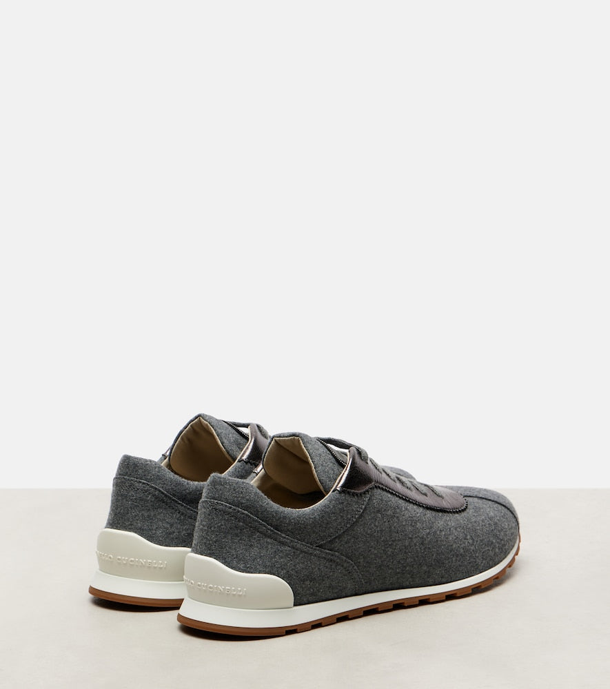 Brunello Cucinelli Leather-trimmed felt sneakers