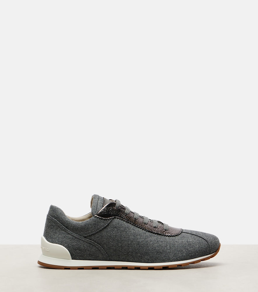 Brunello Cucinelli Leather-trimmed felt sneakers