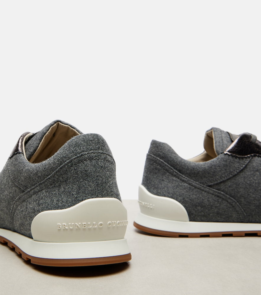 Brunello Cucinelli Leather-trimmed felt sneakers