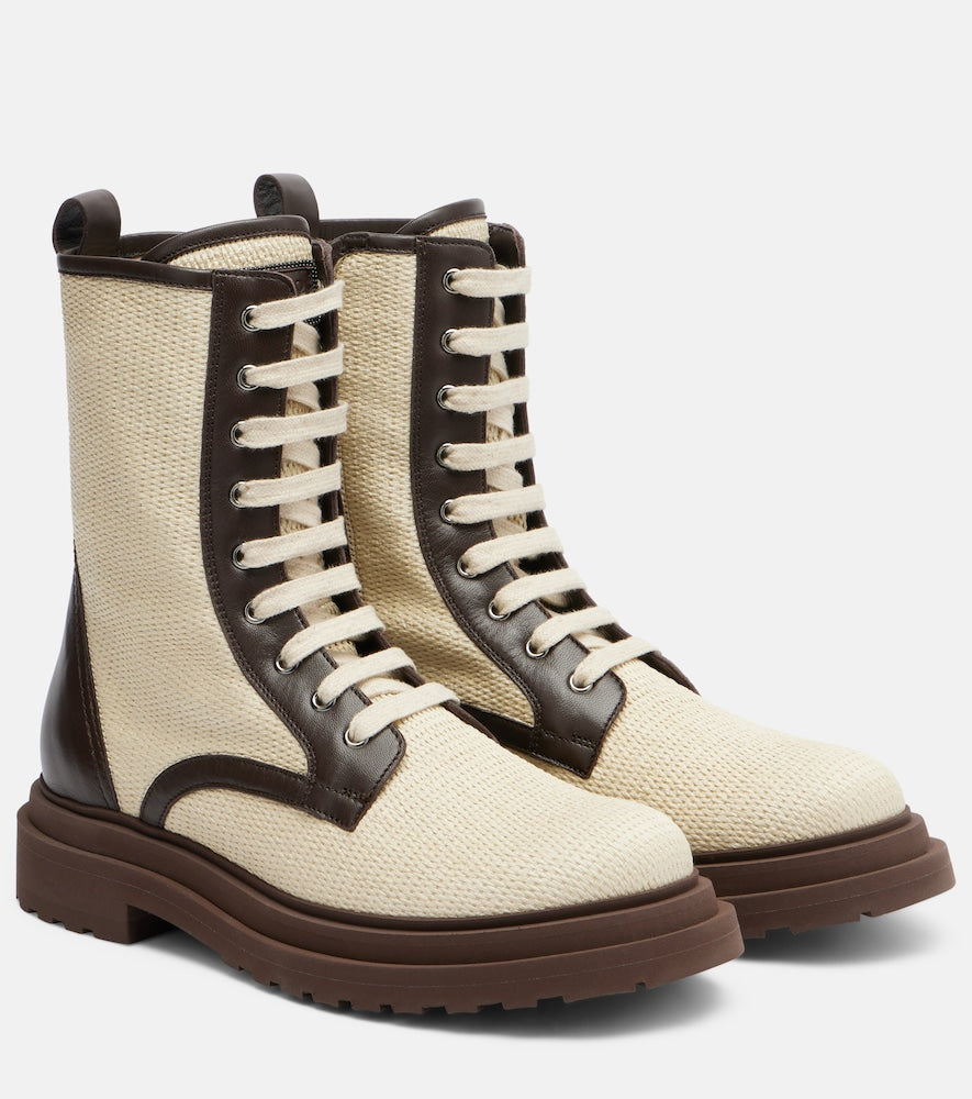 Brunello Cucinelli Leather-trimmed lace-up boots