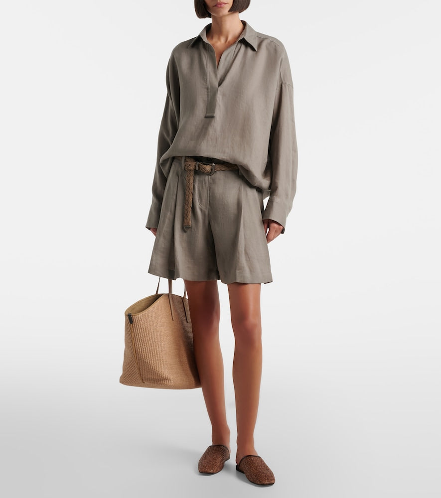Brunello Cucinelli Leather-trimmed raffia mules