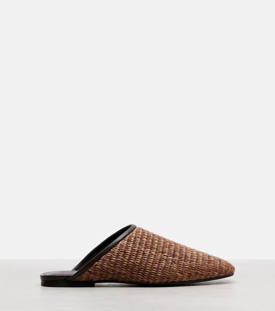 Brunello Cucinelli Leather-trimmed raffia mules
