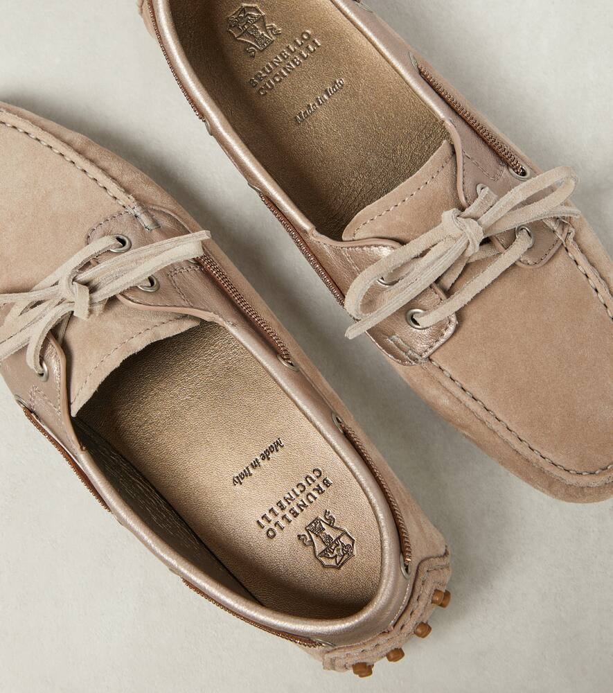 Brunello Cucinelli Leather-trimmed suede moccasins